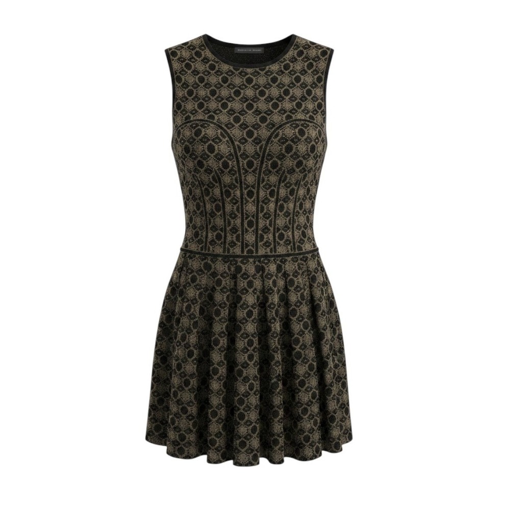 Alexander McQueen Metallic Jacquard Knit Skater Dress Fit Flare Black Gold Small - Picture 1 of 15